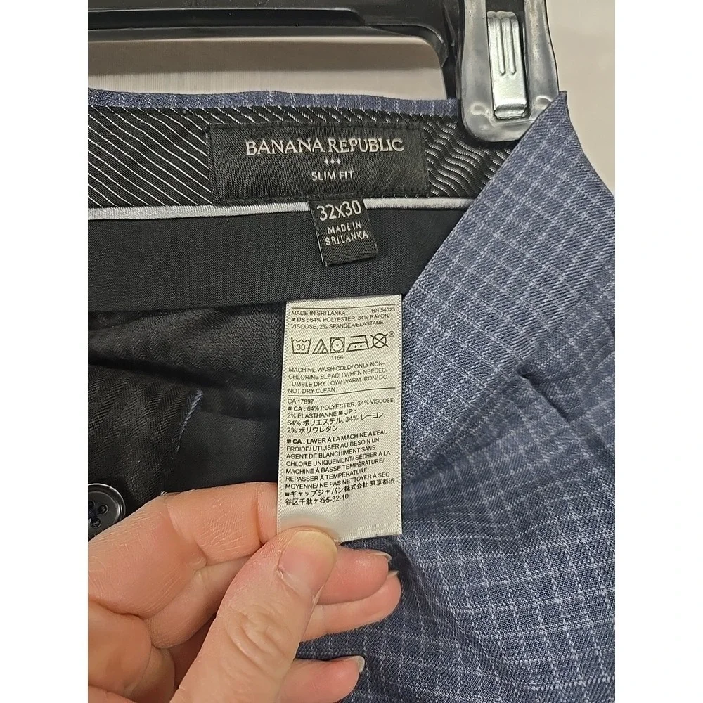 BANANA REPUBLIC Slim Fit Stretch Blue Gray Check Dress Pants Men's 32x30 (32×29)